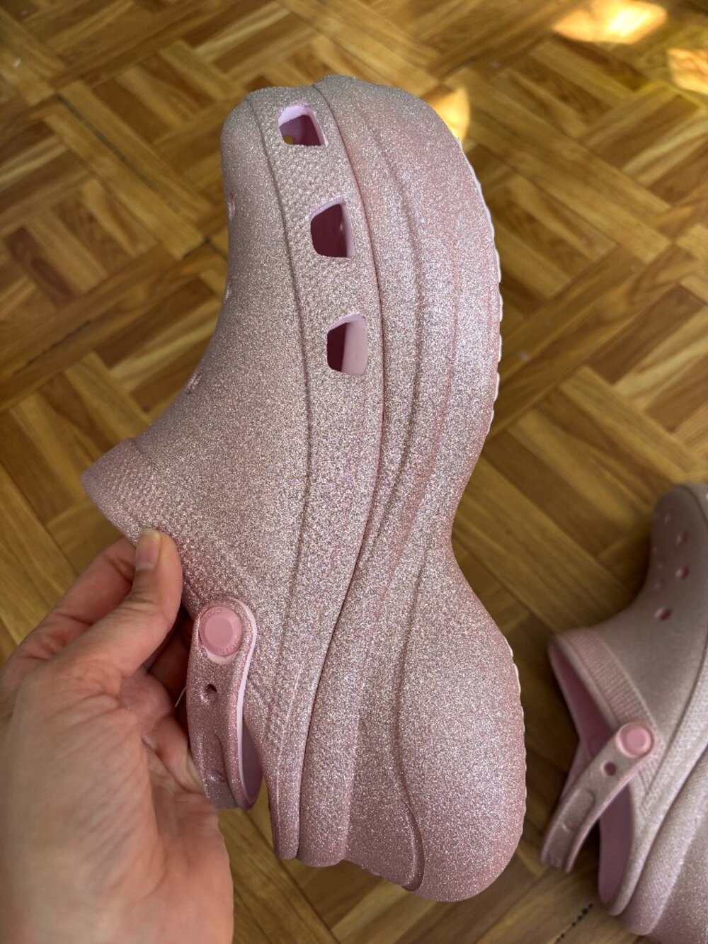 Pink Glitter Bae Platform Crocs Size 10 - Never worn outside, Like new!